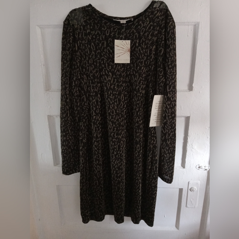 Boston Proper Womens Sexy Sparkle Animal Dress Black Gold Dress